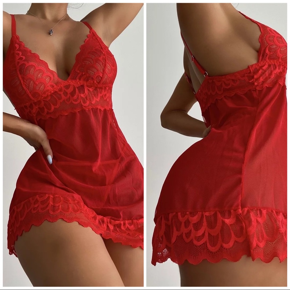 ❤️NEW sensual red transparent babydoll set